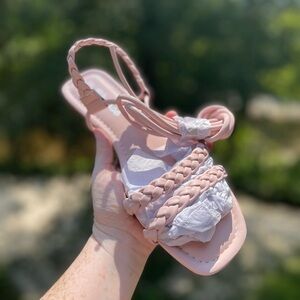 Faux Leather Lace-Up Flat Sandal - New in Box